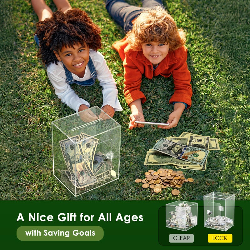 Vcertcpl Piggy Bank for Adults Kids  Vcertcpl Acrylic Clear Piggy Bank with Lock Money Saving Box for Cash Saving  Openable Adults Piggy Bank for Real Money Bank Coin Bank Change Jar - Image 2